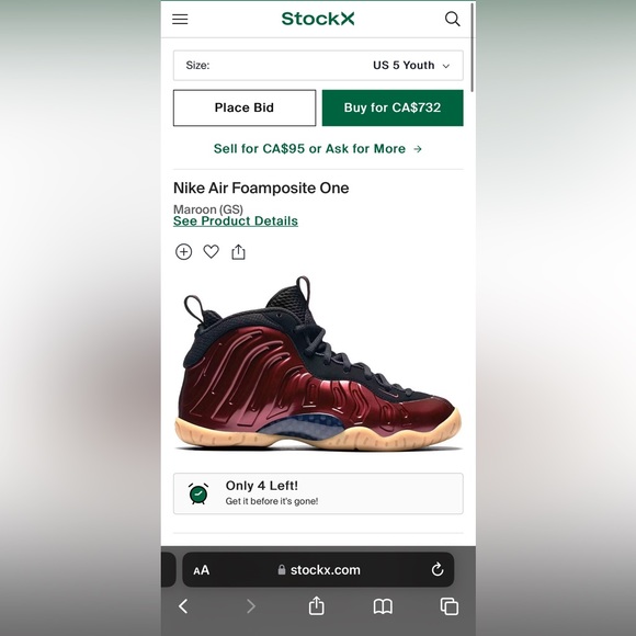 Nike Foamposites - Maroon - size 5Y - Picture 2 of 8